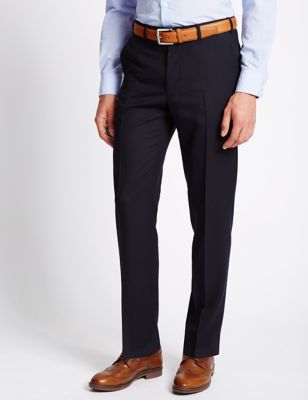 Tailored Fit Wool Blend Flat Front Trousers